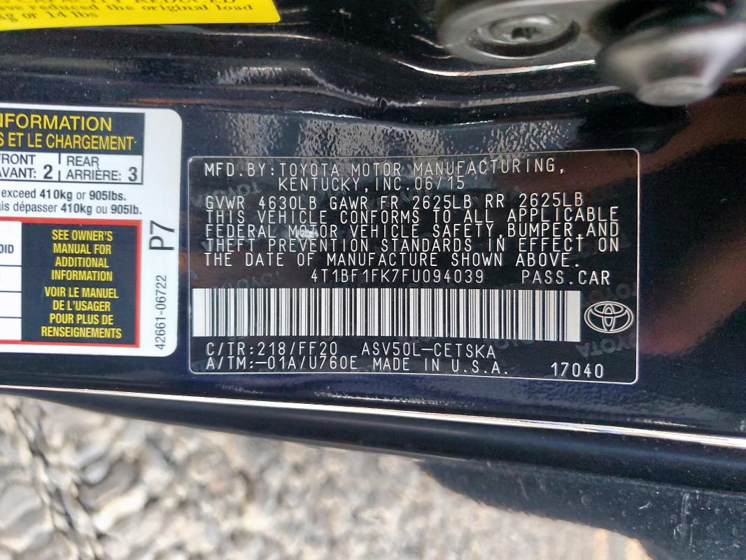 2015 TOYOTA CAMRY LE 4T1BF1FK7FU094039