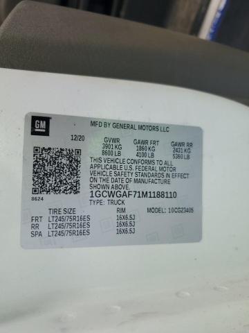 2021 CHEVROLET EXPRESS G2 1GCWGAF71M1188110
