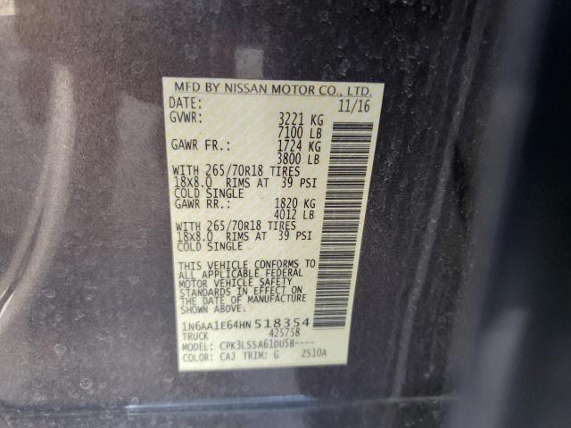 2017 NISSAN TITAN SV 1N6AA1E64HN518354