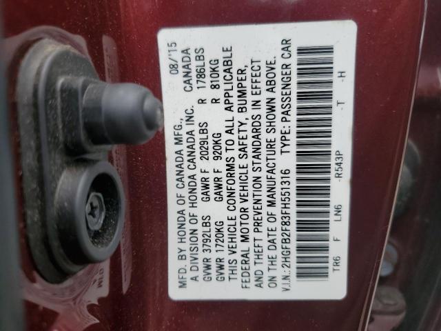 2015 HONDA CIVIC EX 2HGFB2F83FH551316