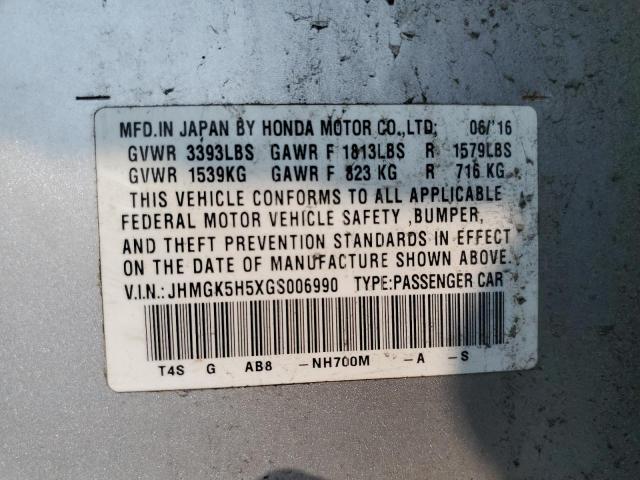 2016 HONDA FIT LX JHMGK5H5XGS006990