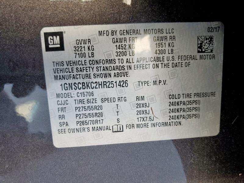 2017 CHEVROLET TAHOE C150 1GNSCBKC2HR251426