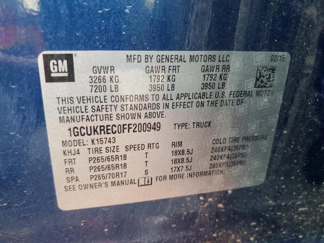 2015 CHEVROLET SILVERADO K1500 LT - 1GCUKREC0FF200949