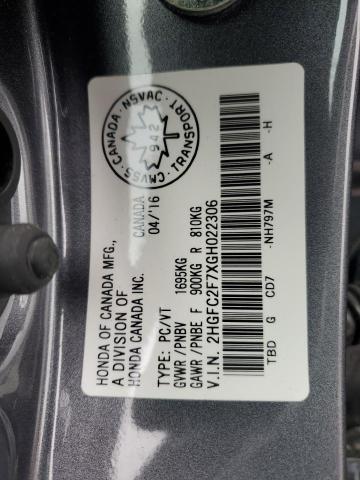 2016 HONDA CIVIC EX 2HGFC2F7XGH022306