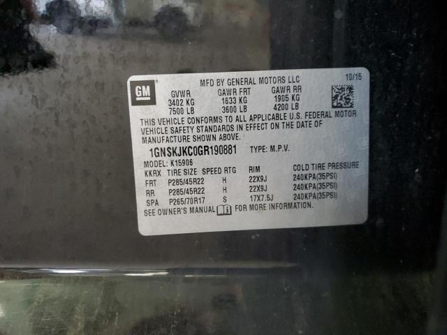 2016 CHEVROLET SUBURBAN K1500 LTZ 1GNSKJKC0GR190881