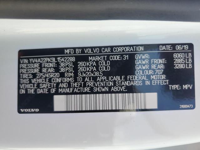 2020 VOLVO XC90 T6 MO YV4A22PK9L1542288