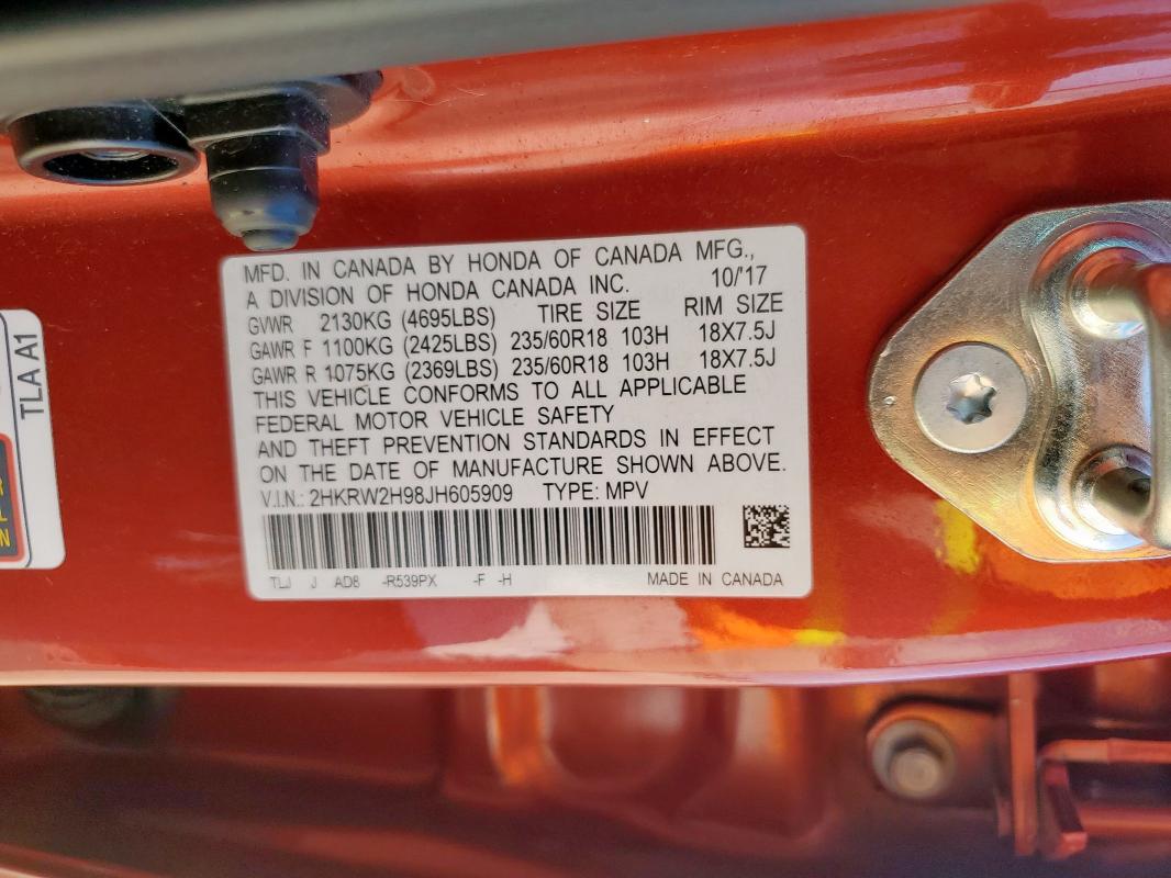 2018 HONDA CR-V TOURI - 2HKRW2H98JH605909
