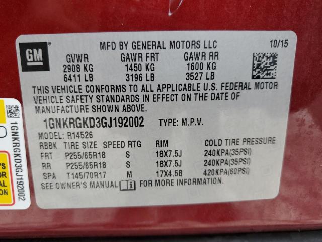 2016 CHEVROLET TRAVERSE LT 1GNKRGKD3GJ192002