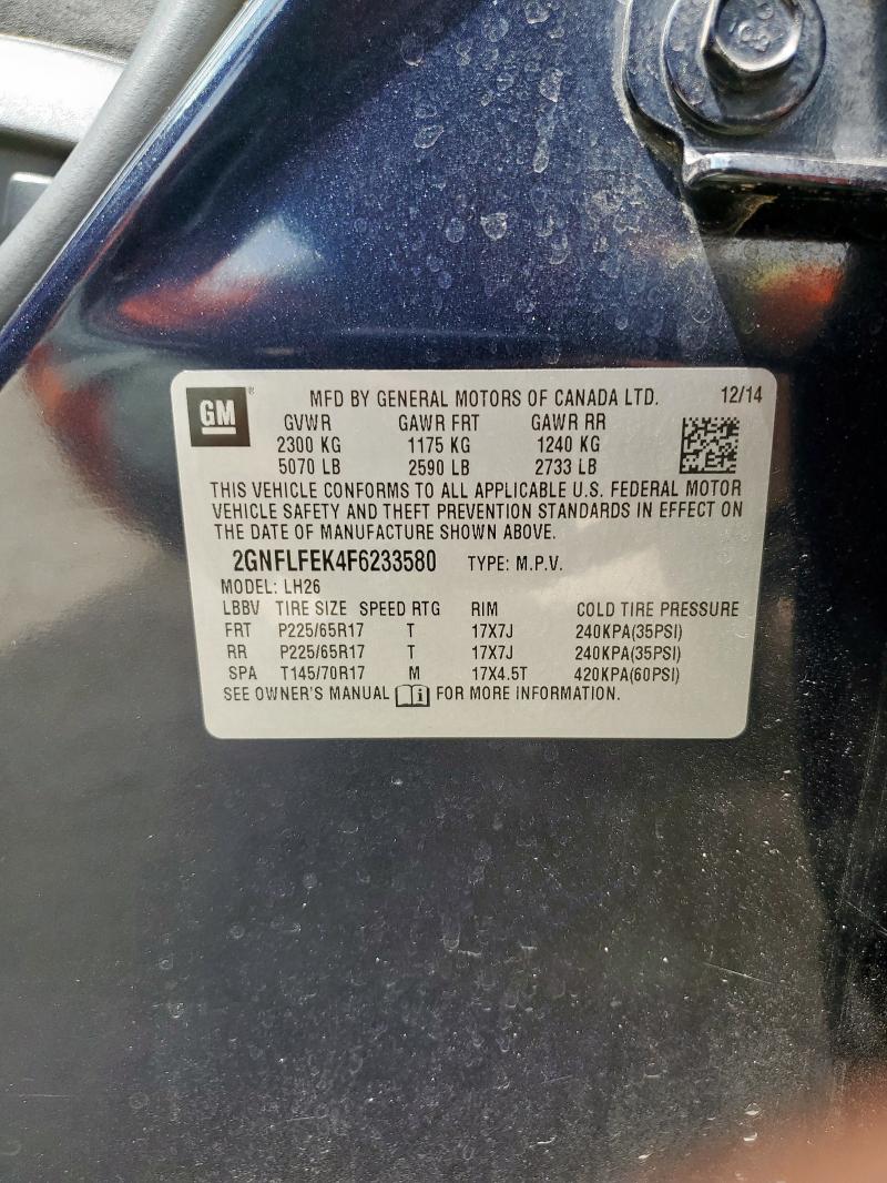 2015 CHEVROLET EQUINOX LT 2GNFLFEK4F6233580