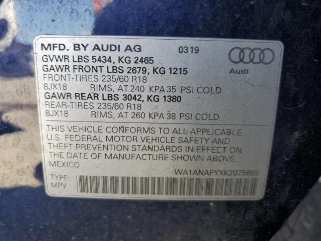 2019 AUDI Q5 PREMIUM WA1ANAFYXK2075685