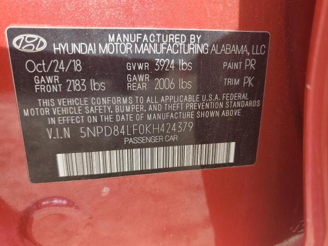 2019 HYUNDAI ELANTRA SE 5NPD84LF0KH424379