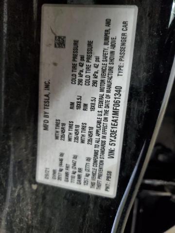 2021 TESLA MODEL 3 5YJ3E1EA1MF061340
