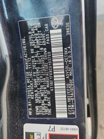2012 TOYOTA CAMRY BASE - 4T1BF1FK8CU193769