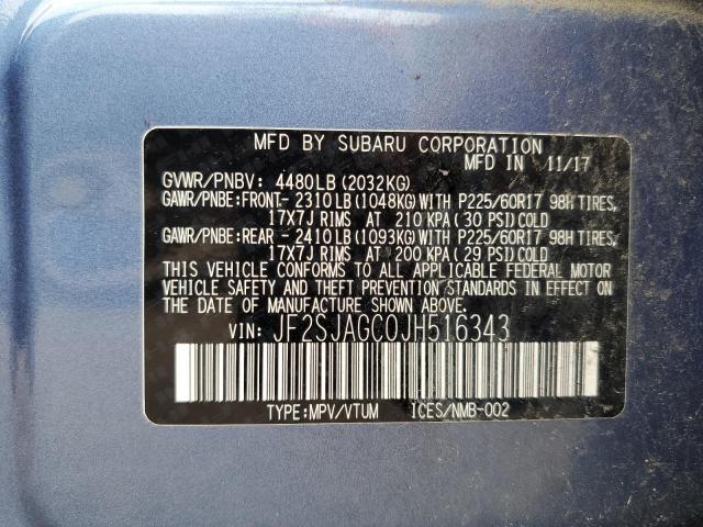 2018 SUBARU FORESTER 2 JF2SJAGC0JH516343