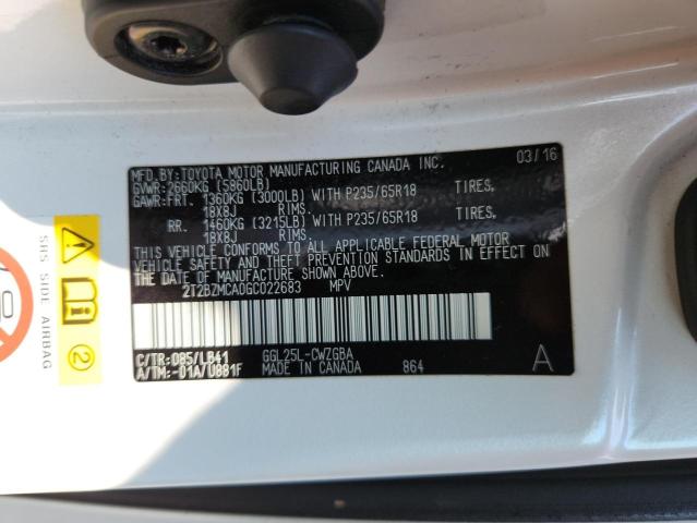 2016 LEXUS RX 350 BAS 2T2BZMCA0GC022683