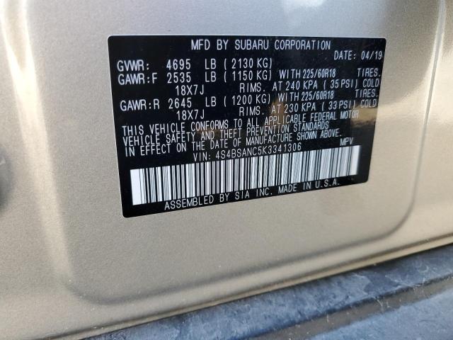 2019 SUBARU OUTBACK 2. 4S4BSANC5K3341306