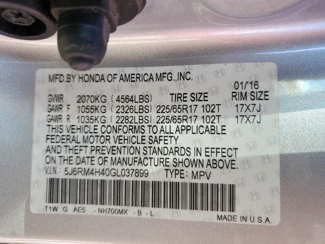 2016 HONDA CR-V SE 5J6RM4H40GL037899