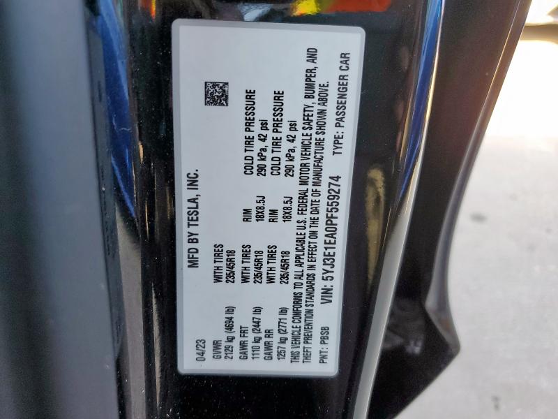 2023 TESLA MODEL 3 5YJ3E1EA0PF559274