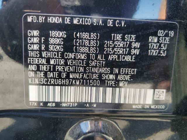 2019 HONDA HR-V TOURING 3CZRU6H97KM711500