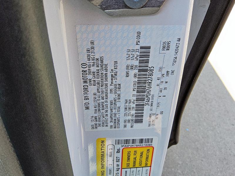 2017 FORD FUSION SE - 3FA6P0H76HR278085