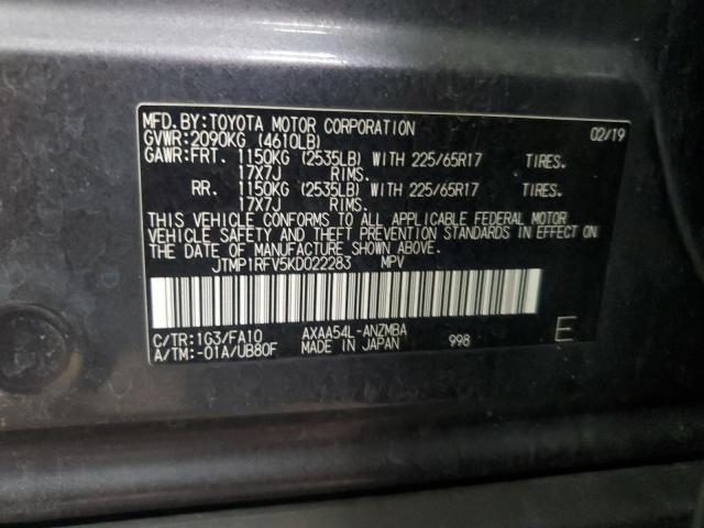 2019 TOYOTA RAV4 XLE - JTMP1RFV5KD022283