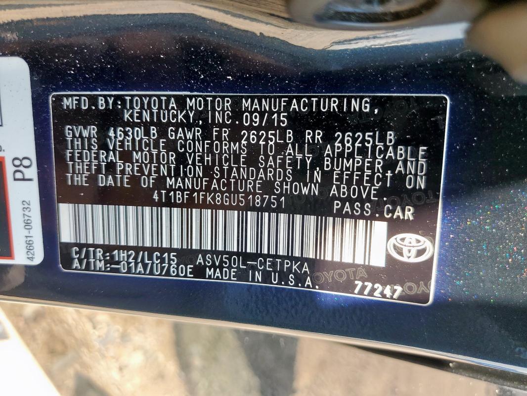 2016 TOYOTA CAMRY LE 4T1BF1FK8GU518751