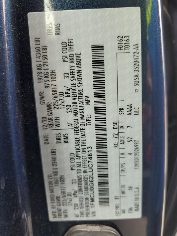 Lot #3227882209 2020 FORD ESCAPE SE