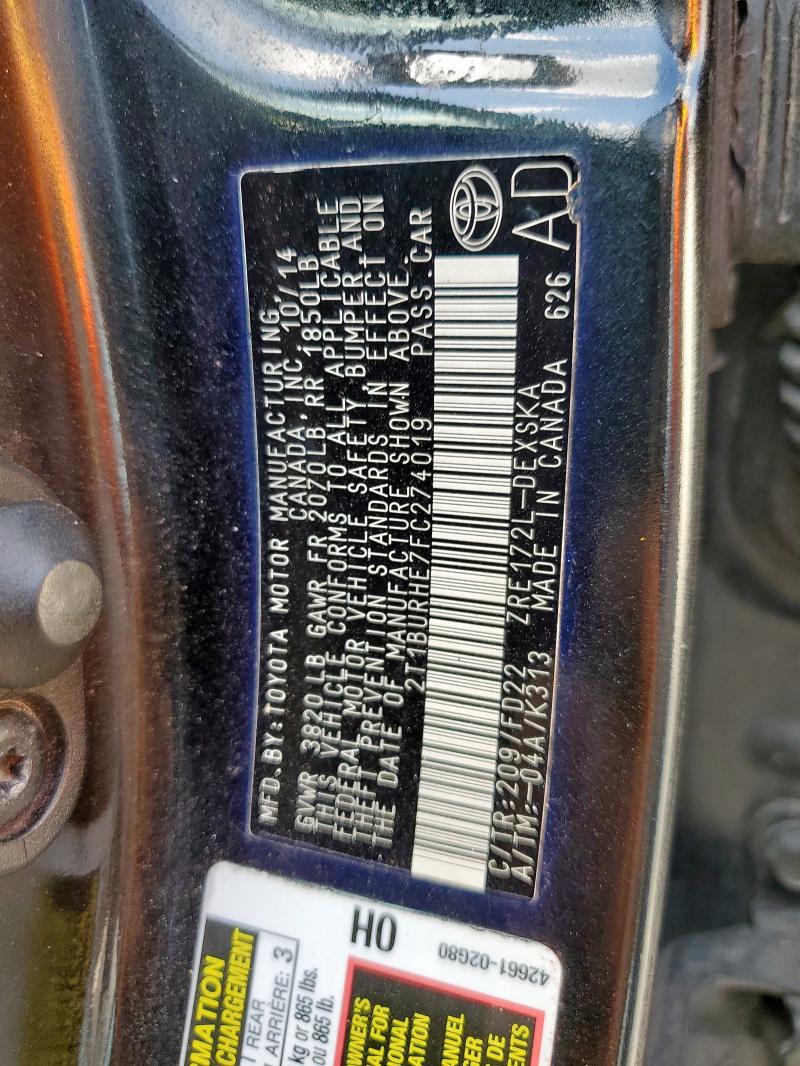 2015 TOYOTA COROLLA L - 2T1BURHE7FC274019