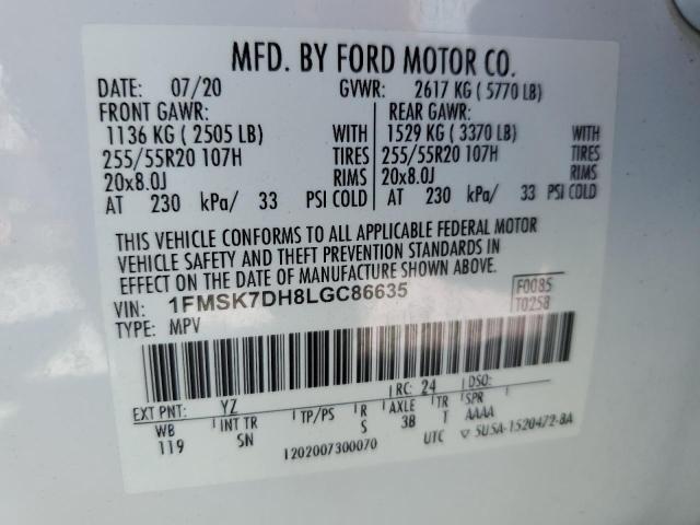 2020 FORD EXPLORER X 1FMSK7DH8LGC86635