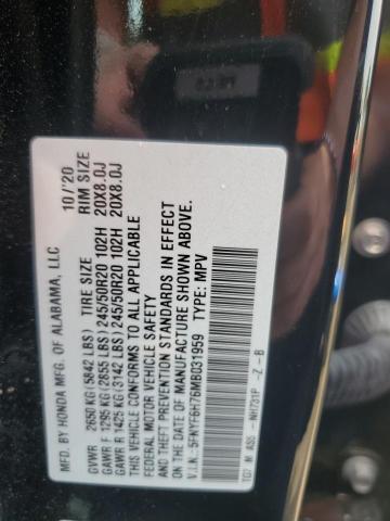 2021 HONDA PILOT BLAC 5FNYF6H76MB031959