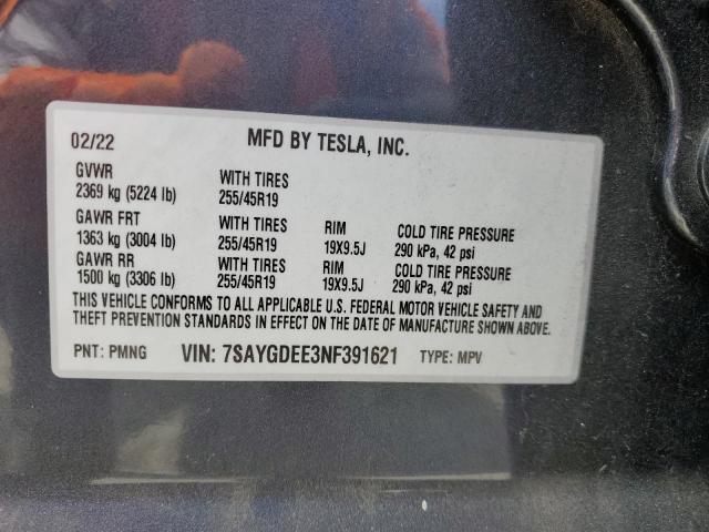 2022 TESLA MODEL Y 7SAYGDEE3NF391621