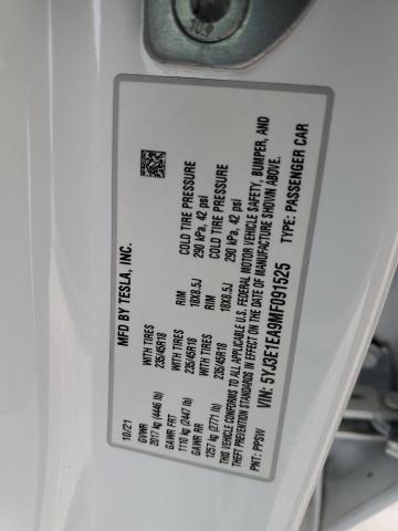2021 TESLA MODEL 3 5YJ3E1EA9MF091525