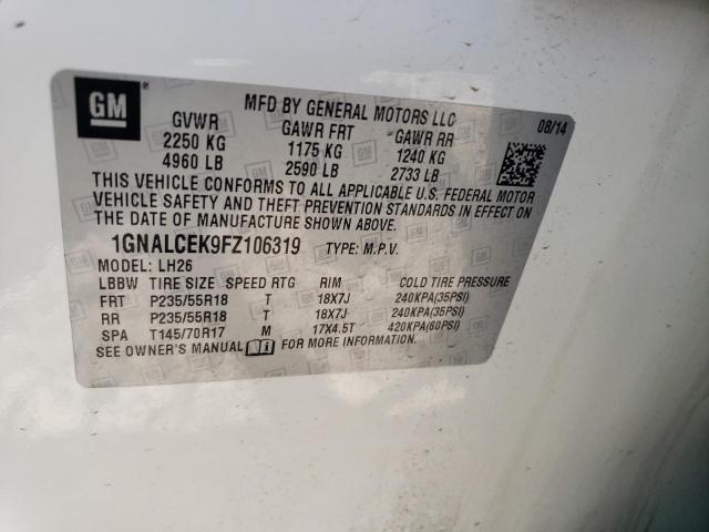 2015 CHEVROLET EQUINOX 1GNALCEK9FZ106319
