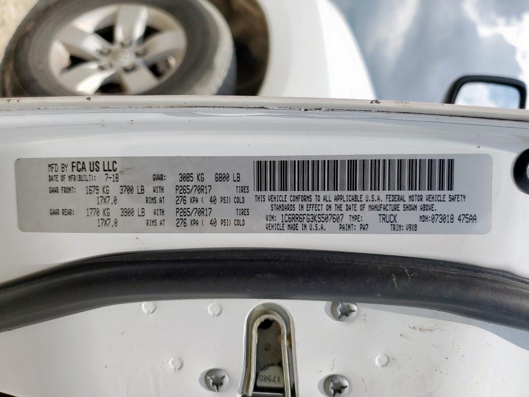 2019 RAM 1500 CLASS 1C6RR6FG3KS507607