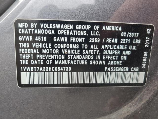 2017 VOLKSWAGEN PASSAT SE 1VWBT7A33HC054739