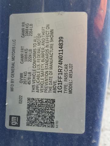 2022 CHEVROLET CAMARO LT1 1G1FF1R74N0114839