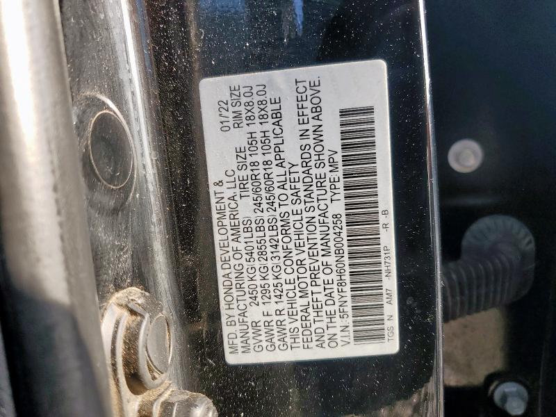 2022 HONDA PASSPORT T 5FNYF8H60NB004258