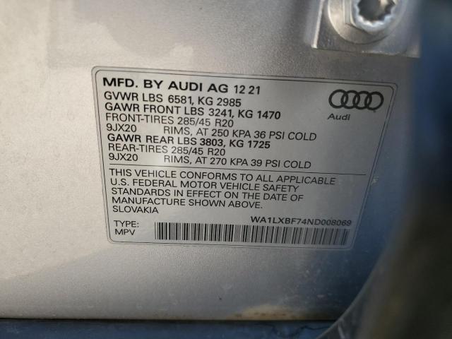 2022 AUDI Q7 PREMIUM WA1LXBF74ND008069