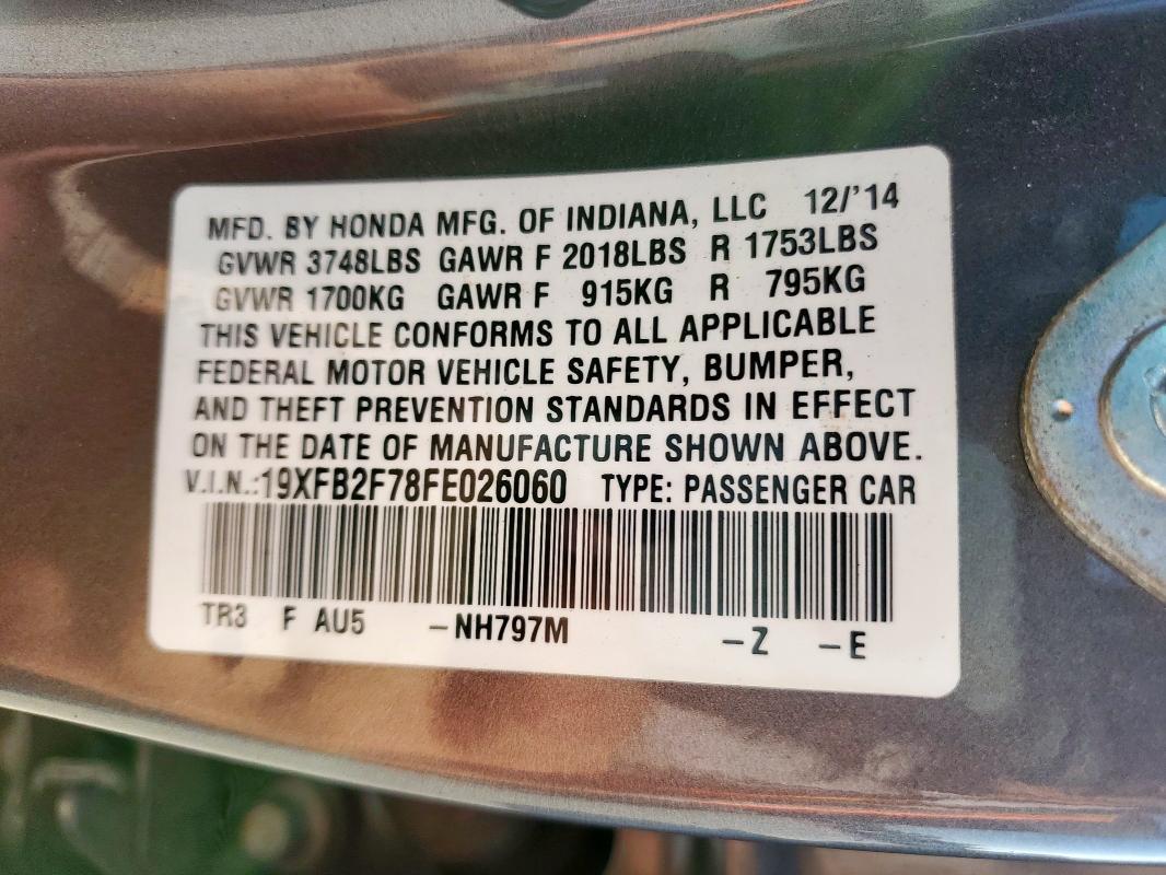 2015 HONDA CIVIC SE - 19XFB2F78FE026060