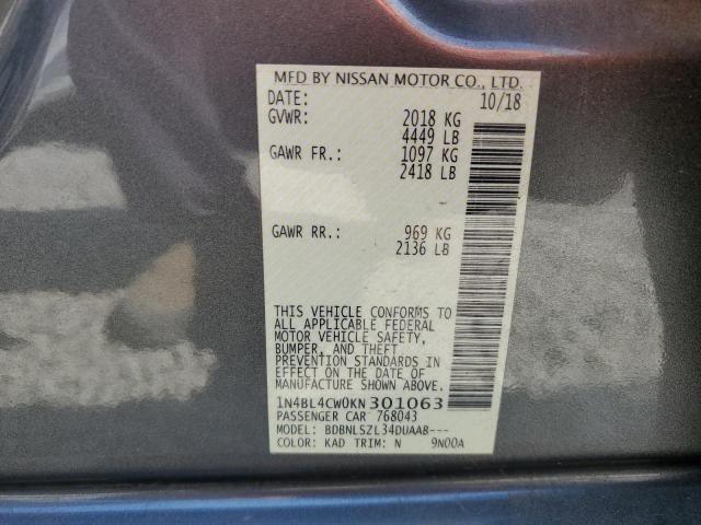 2019 NISSAN ALTIMA SR 1N4BL4CW0KN301063