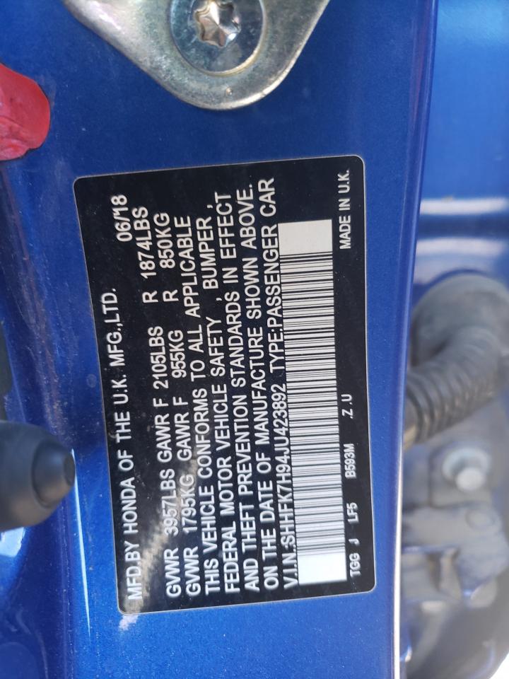 Lot #3302105121 2018 HONDA CIVIC SPOR