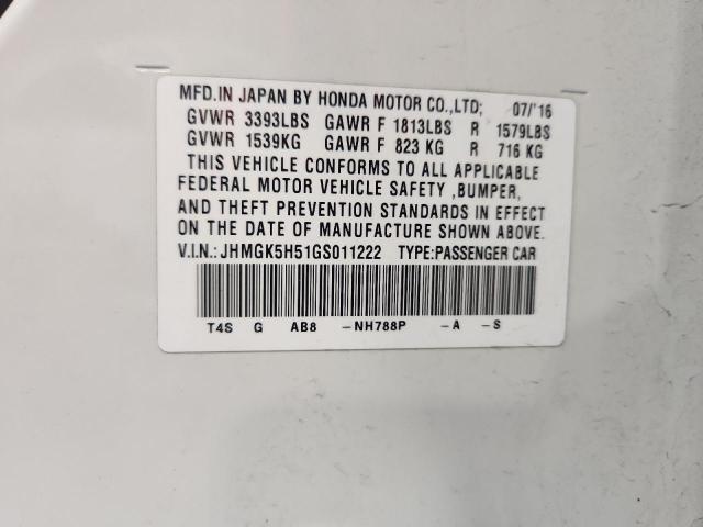 2016 HONDA FIT LX JHMGK5H51GS011222