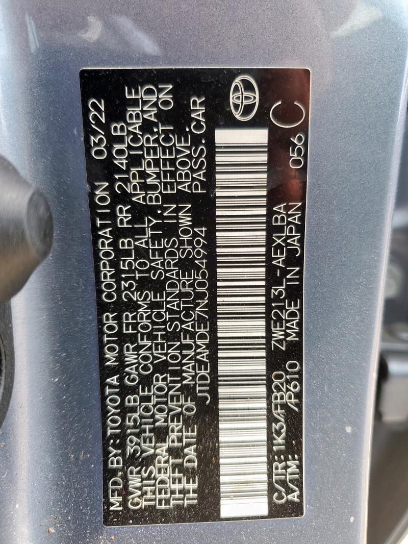 2022 TOYOTA COROLLA LE - JTDEAMDE7NJ054994
