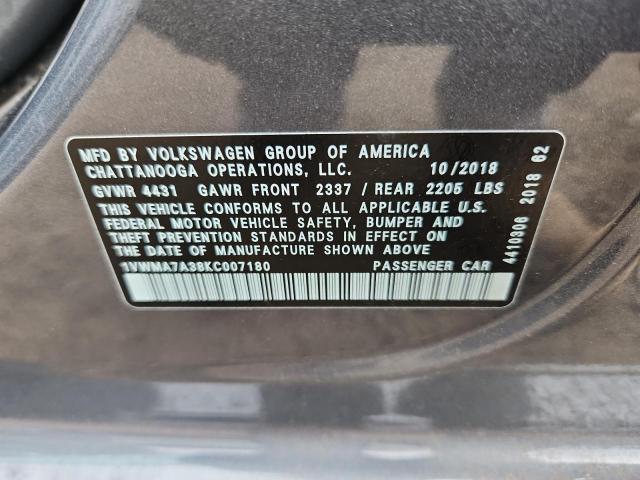 2019 VOLKSWAGEN PASSAT SE 1VWMA7A38KC007180