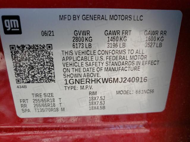 2021 CHEVROLET TRAVERSE L 1GNERHKW6MJ240916