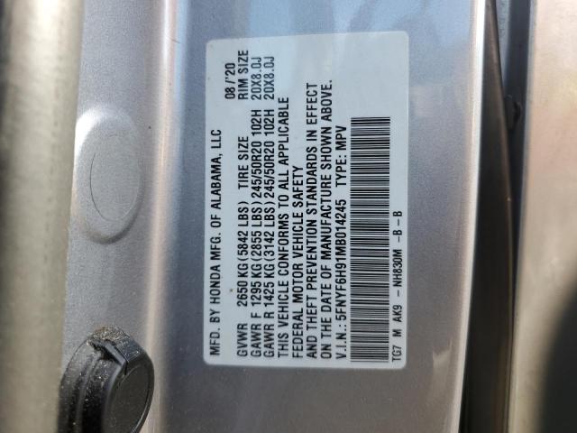 2021 HONDA PILOT TOUR 5FNYF6H91MB014245