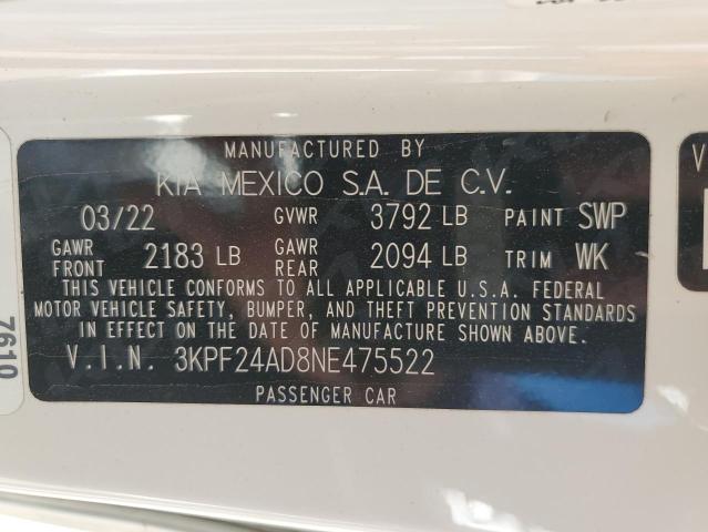 2022 KIA FORTE FE 3KPF24AD8NE475522