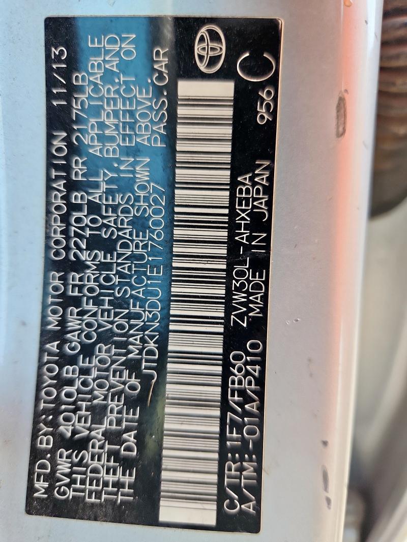 2014 TOYOTA PRIUS - JTDKN3DU1E1760027