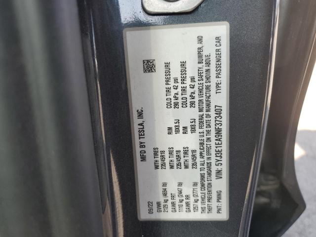 2022 TESLA MODEL 3 5YJ3E1EA9NF373407