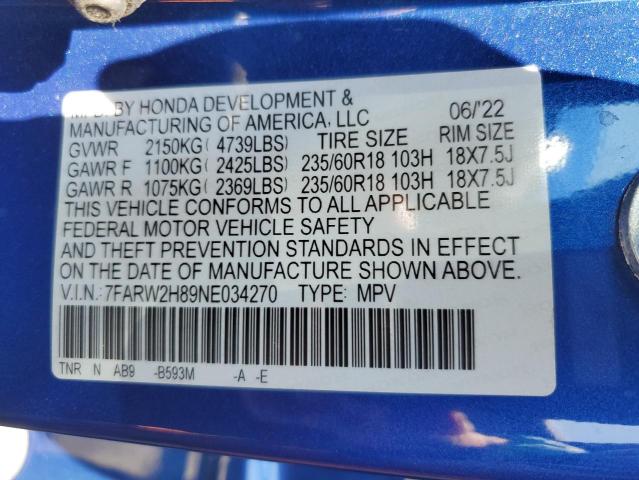 2022 HONDA CR-V EXL 7FARW2H89NE034270